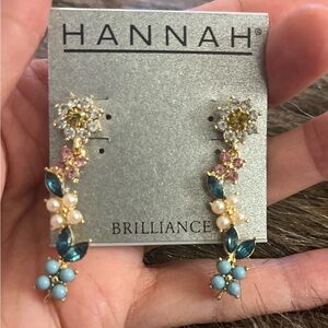 Hannah Brilliance Gold and Teal Floral Earrings